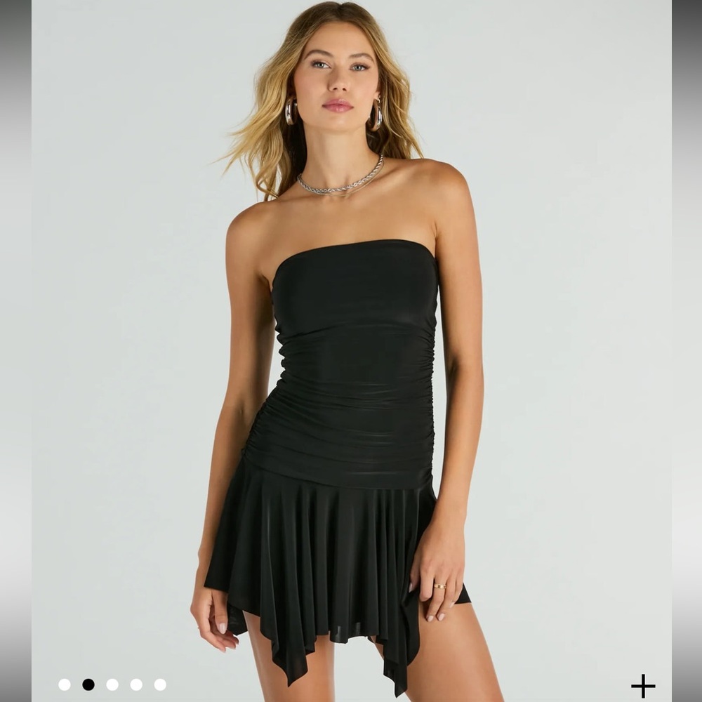 Windsor Black Flouncin' Around Strapless Ruffle Mini Dress